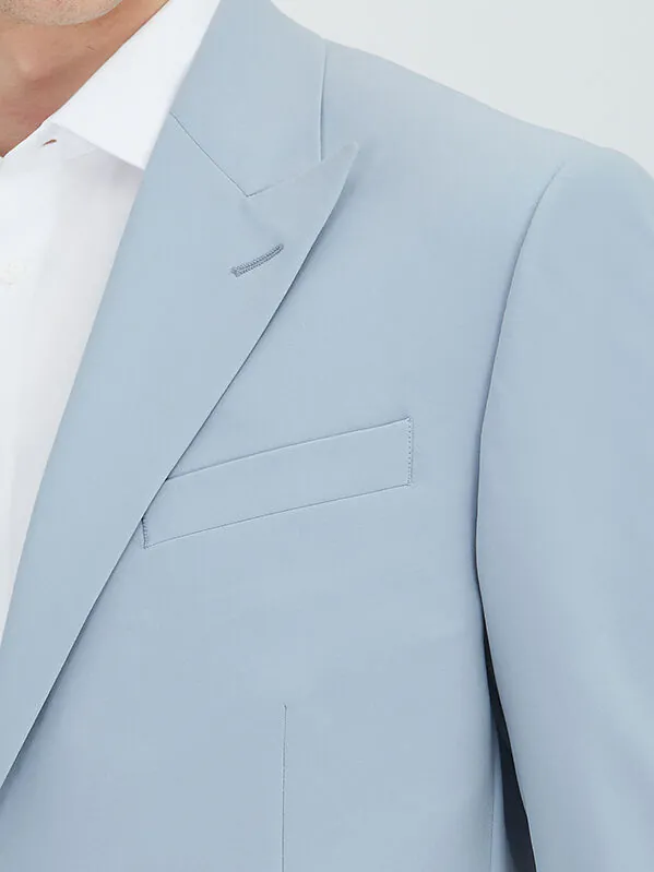 Mavi Düz Slim Fit Takım Elbise - 3