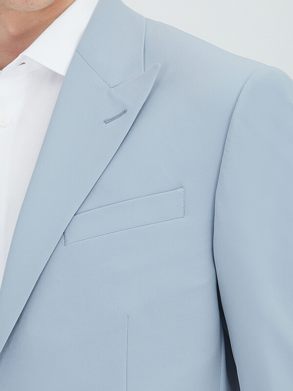 Mavi Düz Slim Fit Takım Elbise - 3