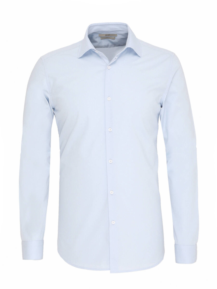 Mavi Düz Slim Fit Uzun Dokuma Klasik Pamuk Karışımlı Gömlek - 6