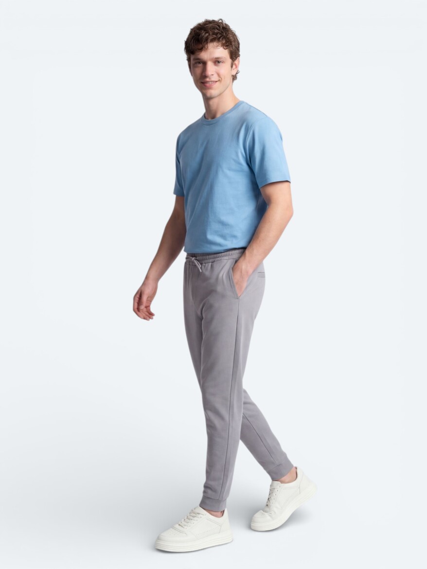 Mavi Düz T-Shirt - 4