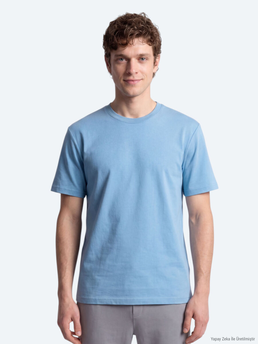 Mavi Düz T-Shirt - 3
