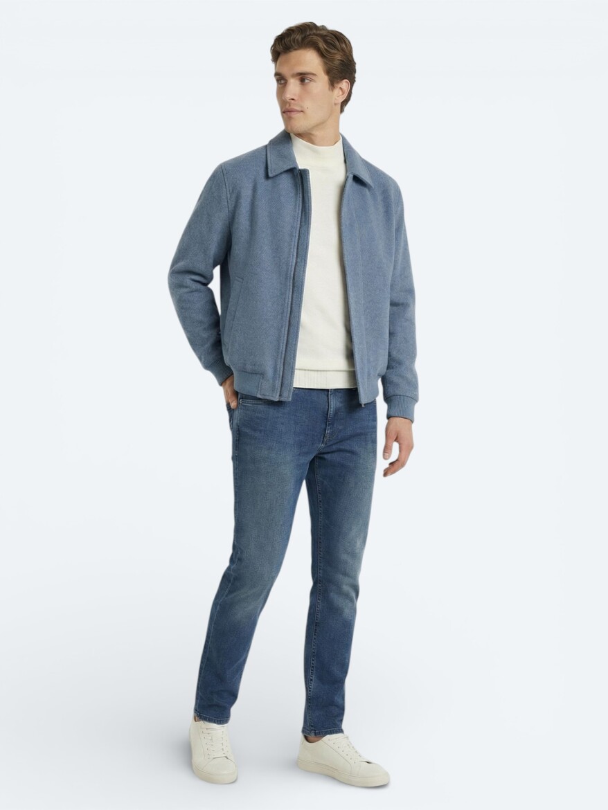 Mavi Gömlek Yaka Casual Dokuma Mont - KİP