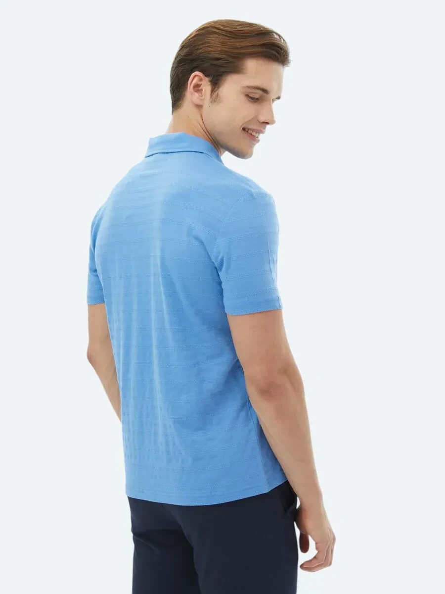 Mavi Jakarlı Polo Yaka %100 Pamuk T-Shirt - 8