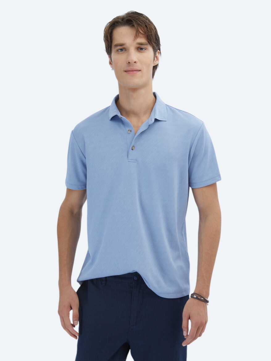 Mavi Jakarlı Polo Yaka T-Shirt - 1