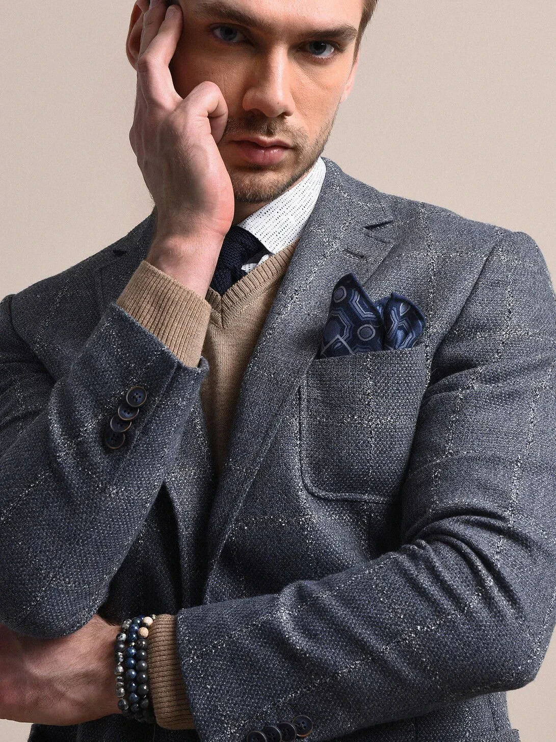 Mavi Kareli Modern Fit Yün Karışımlı Ceket - 1