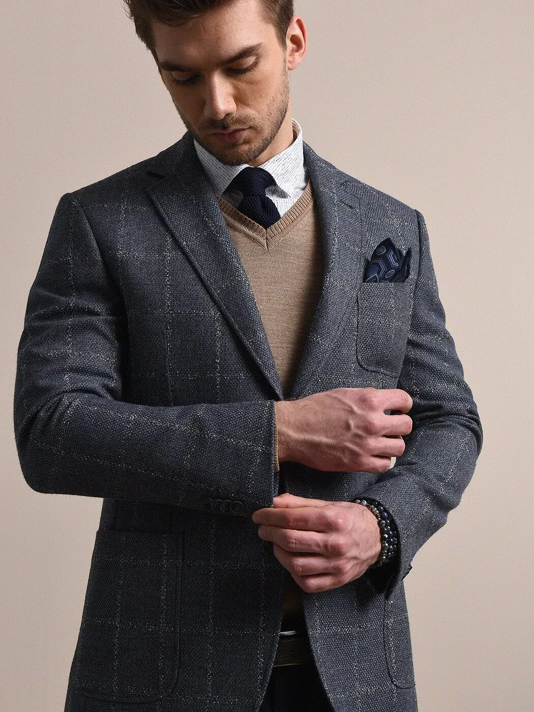 Mavi Kareli Modern Fit Yün Karışımlı Ceket - 2