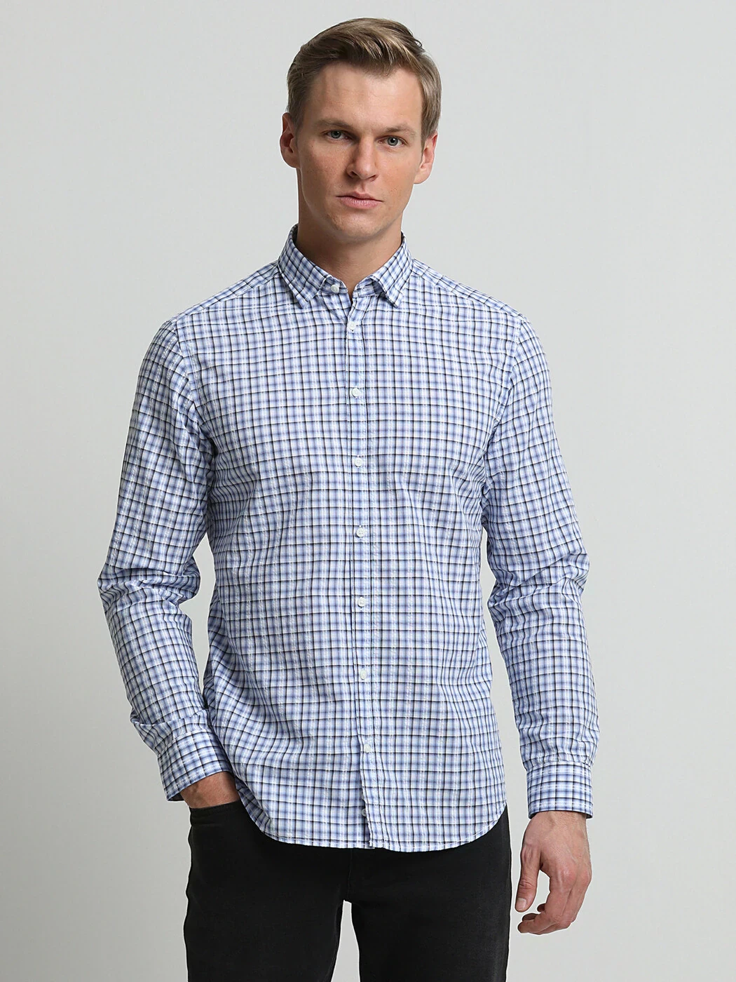 Mavi Kareli Regular Fit Dokuma Casual %100 Pamuk Gömlek - 2