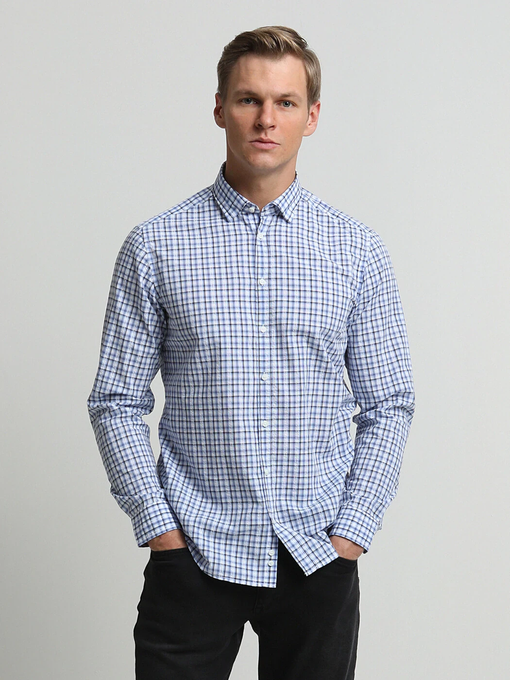 Mavi Kareli Regular Fit Dokuma Casual %100 Pamuk Gömlek - 3
