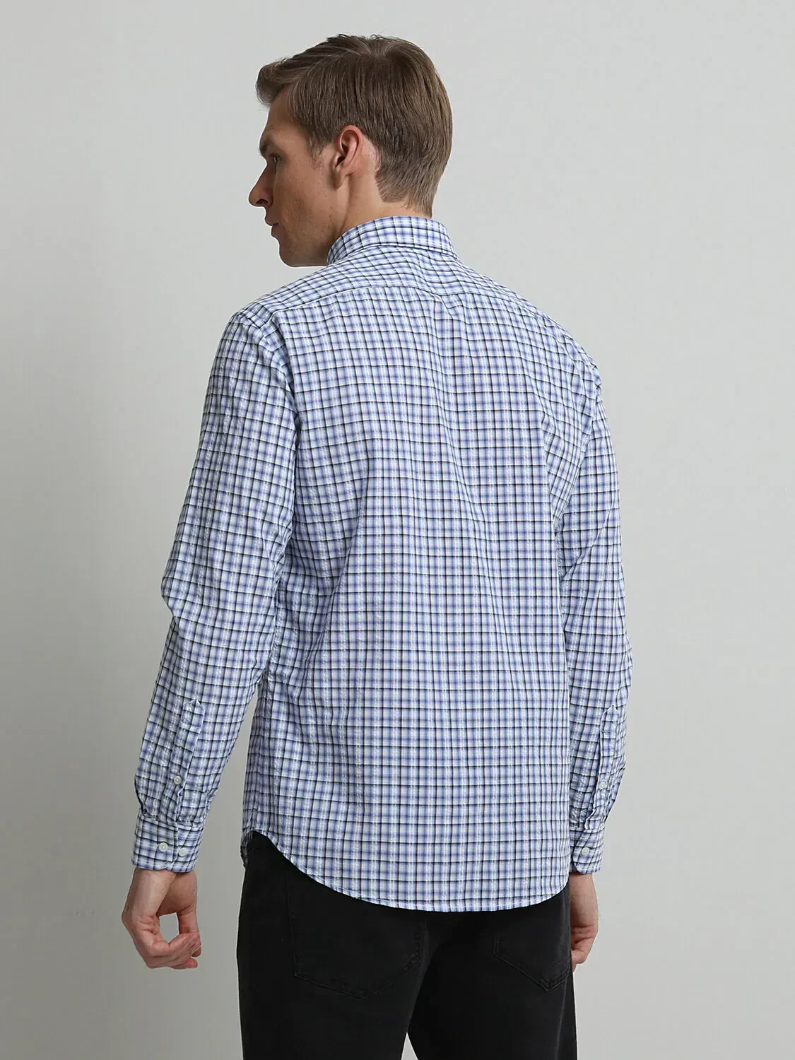 Mavi Kareli Regular Fit Dokuma Casual %100 Pamuk Gömlek - 4