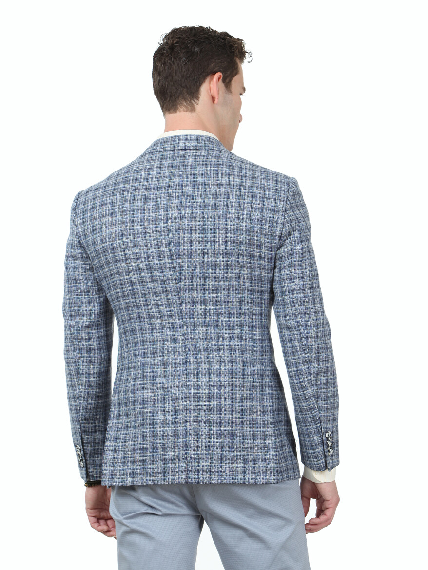 Mavi Kareli Regular Fit Yün Karışımlı Ceket - 4