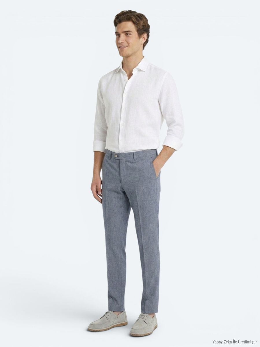 Mavi Kumaş Relaxed Fit Casual Keten Karışımlı Pantolon - 4