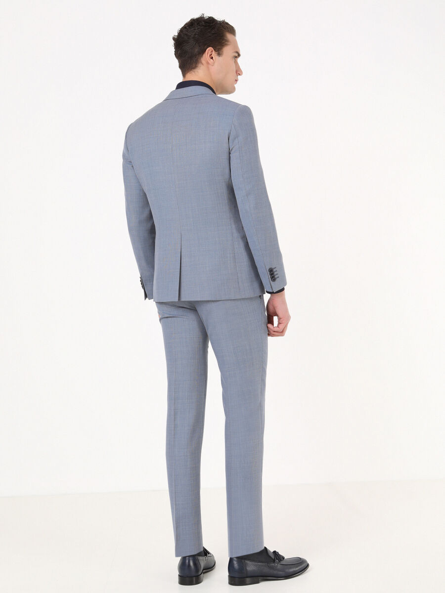 Mavi Mikro Modern Fit %100 Yün Takım Elbise - 4