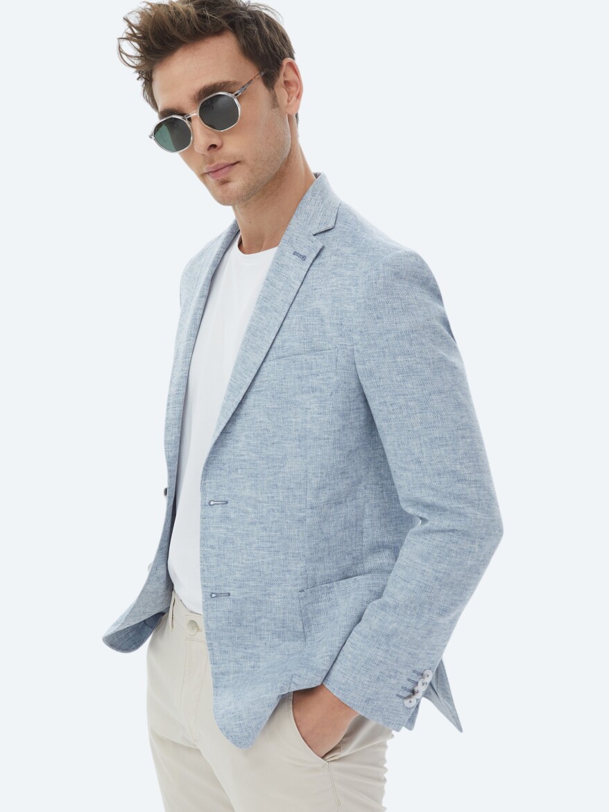 Mavi Mikro Modern Fit Keten Karışımlı Ceket - 1