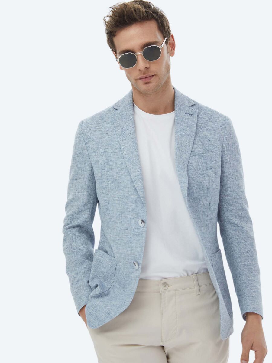 Mavi Mikro Modern Fit Keten Karışımlı Ceket - 3