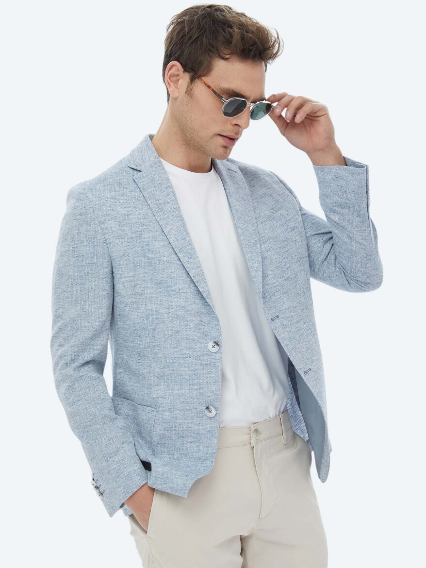 Mavi Mikro Modern Fit Keten Karışımlı Ceket - 4