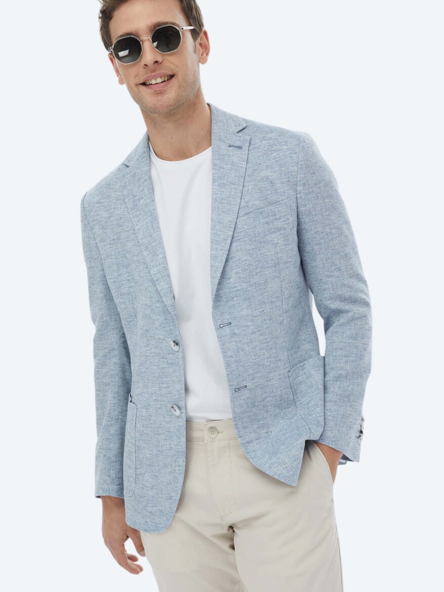Mavi Mikro Modern Fit Keten Karışımlı Ceket - 5