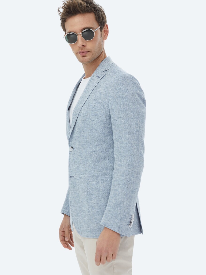 Mavi Mikro Modern Fit Keten Karışımlı Ceket - 6