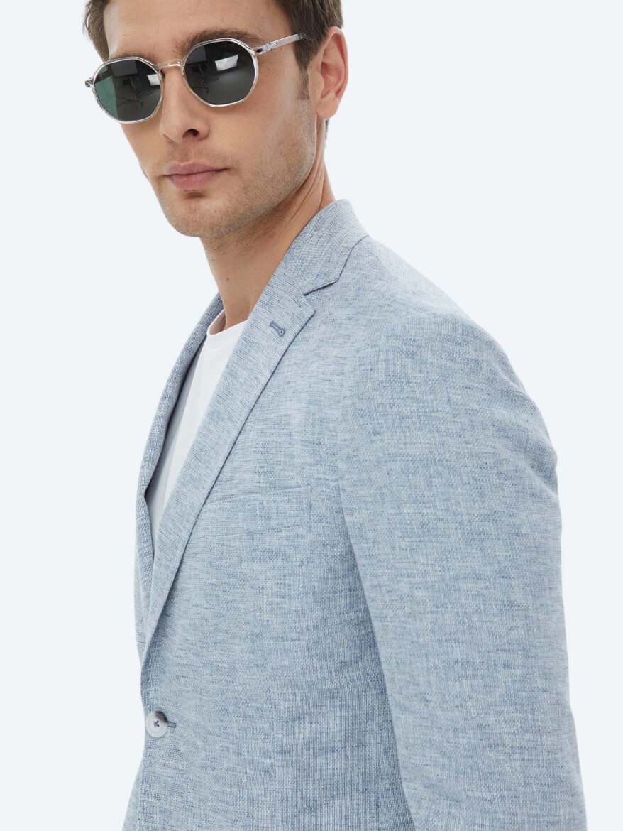 Mavi Mikro Modern Fit Keten Karışımlı Ceket - 7
