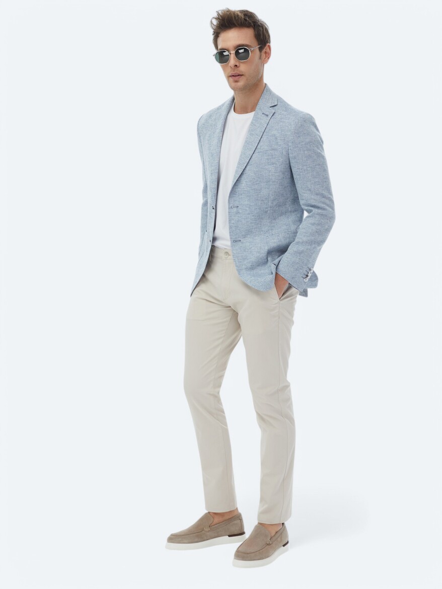 Mavi Mikro Modern Fit Keten Karışımlı Ceket - 10