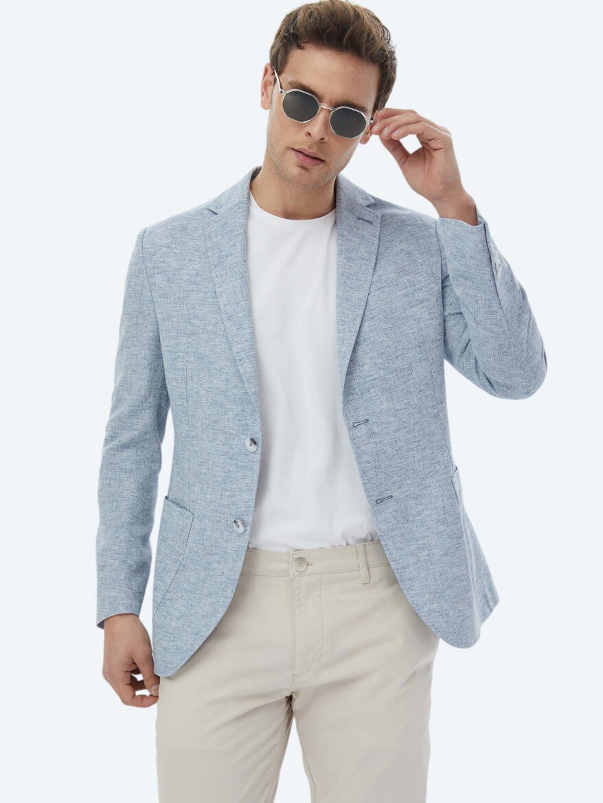 Mavi Mikro Modern Fit Keten Karışımlı Ceket - 11