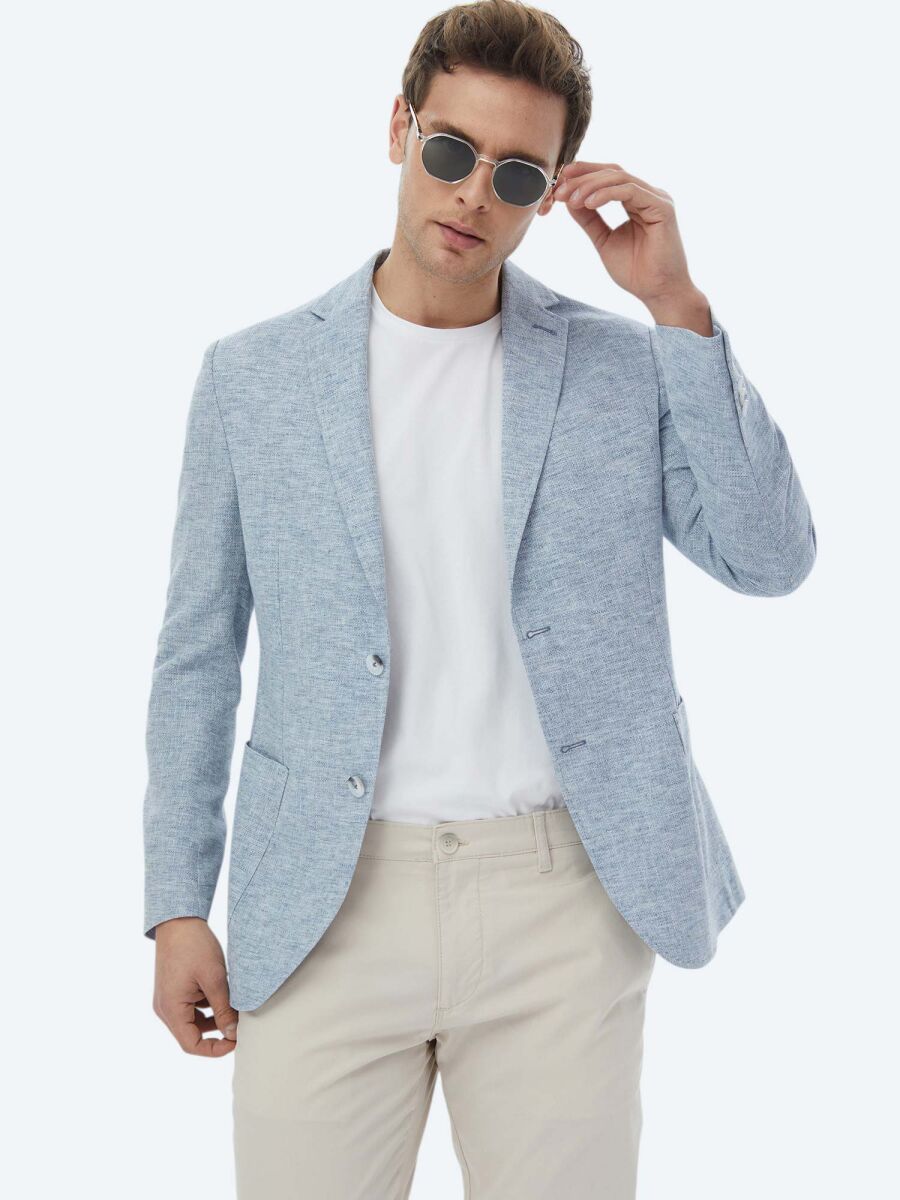 Mavi Mikro Modern Fit Keten Karışımlı Ceket - 11