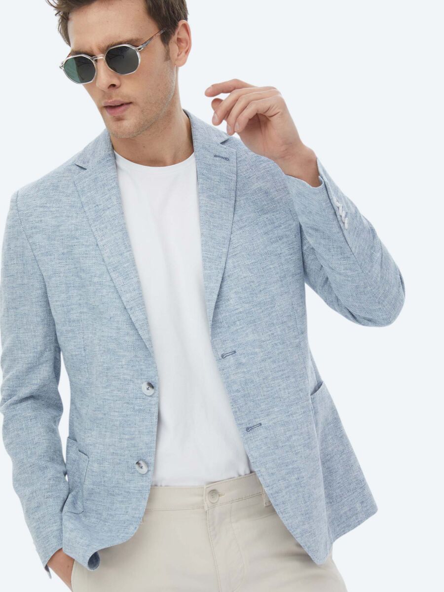 Mavi Mikro Modern Fit Keten Karışımlı Ceket - 12