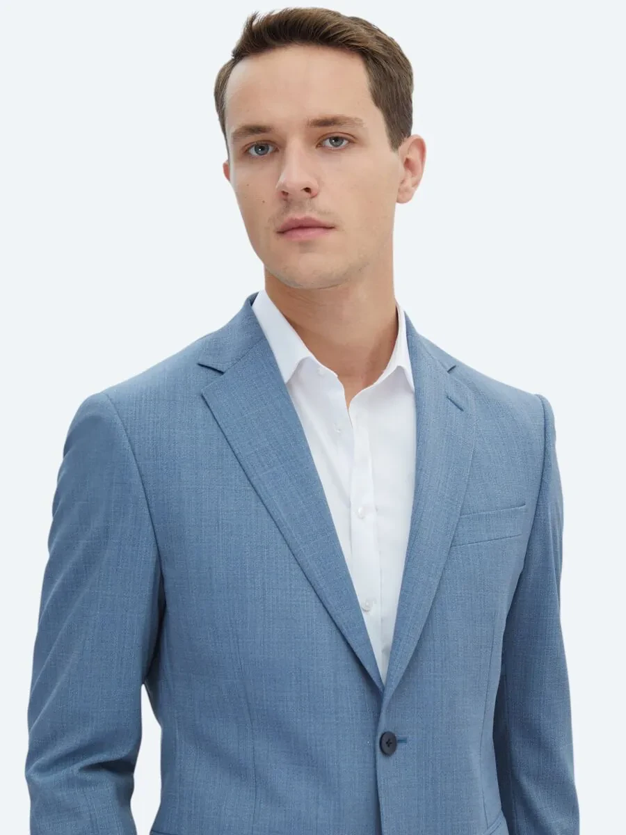 Mavi Mikro Modern Fit Yün Karışımlı Takım Elbise - 3
