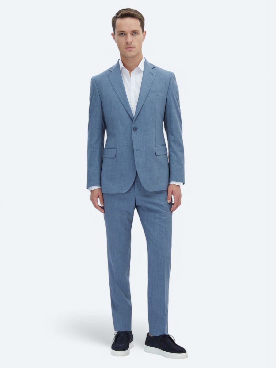 Mavi Mikro Modern Fit Yün Karışımlı Takım Elbise - 2