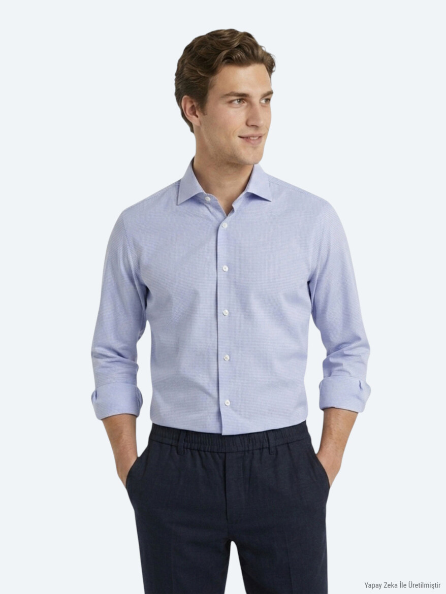 Mavi Mikro Regular Fit Uzun Dokuma Casual %100 Pamuk Gömlek - 3