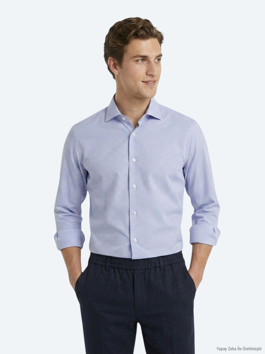 Mavi Mikro Regular Fit Uzun Dokuma Casual %100 Pamuk Gömlek - 3