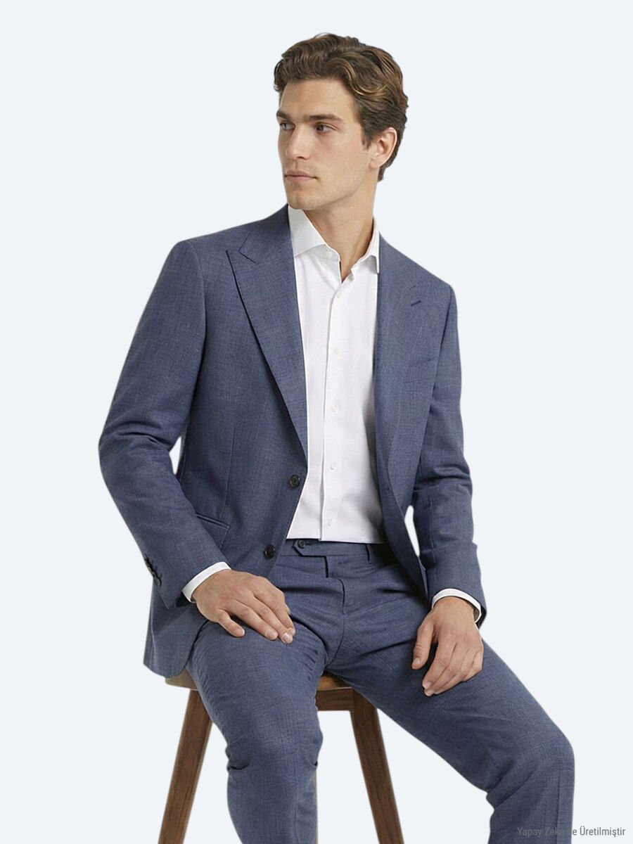 Mavi Modern Fit Yün Karışımlı Takım Elbise - 1