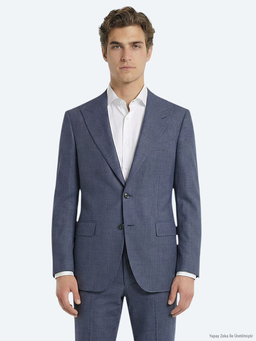 Mavi Modern Fit Yün Karışımlı Takım Elbise - KİP