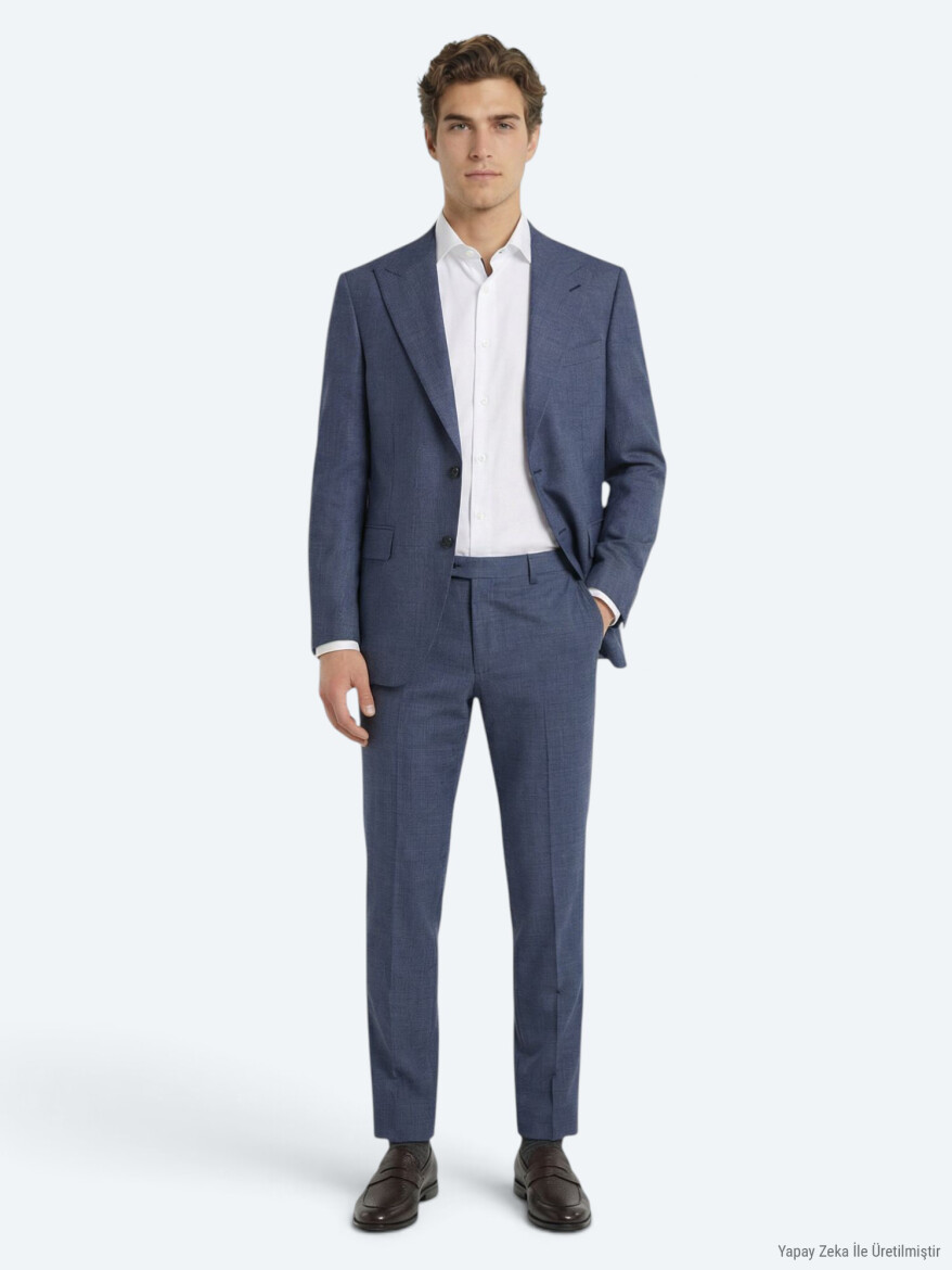 Mavi Modern Fit Yün Karışımlı Takım Elbise - 3