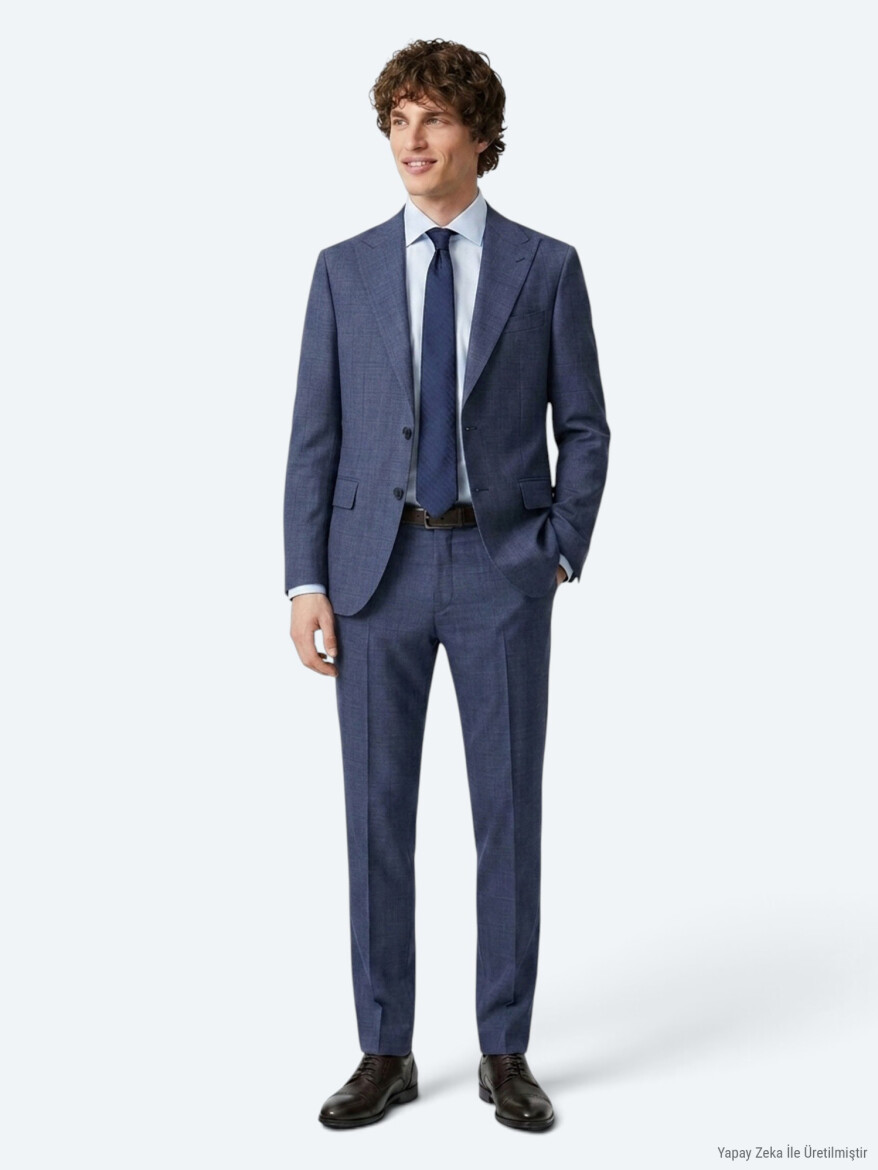 Mavi Modern Fit Yün Karışımlı Takım Elbise - KİP