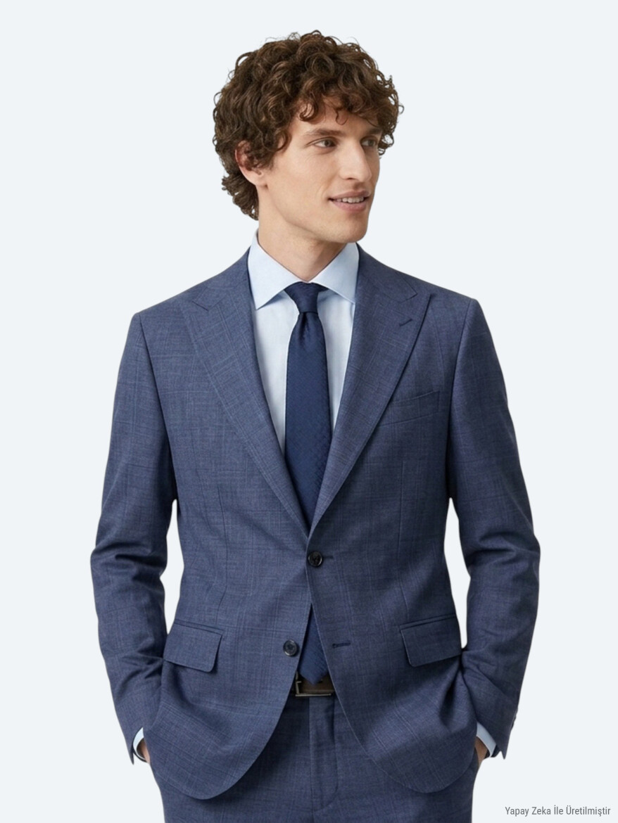 Mavi Modern Fit Yün Karışımlı Takım Elbise - KİP
