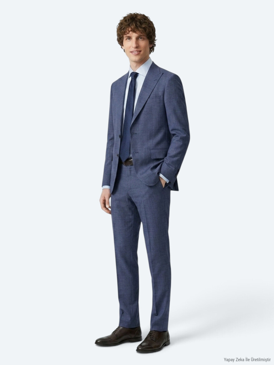 Mavi Modern Fit Yün Karışımlı Takım Elbise - 3