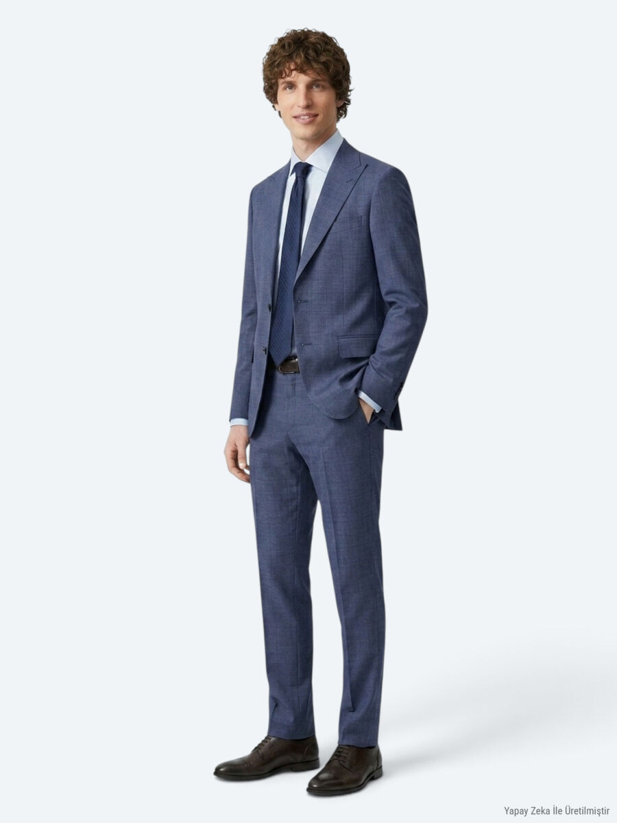 Mavi Modern Fit Yün Karışımlı Takım Elbise - 3