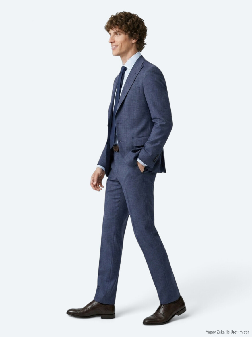 Mavi Modern Fit Yün Karışımlı Takım Elbise - 4
