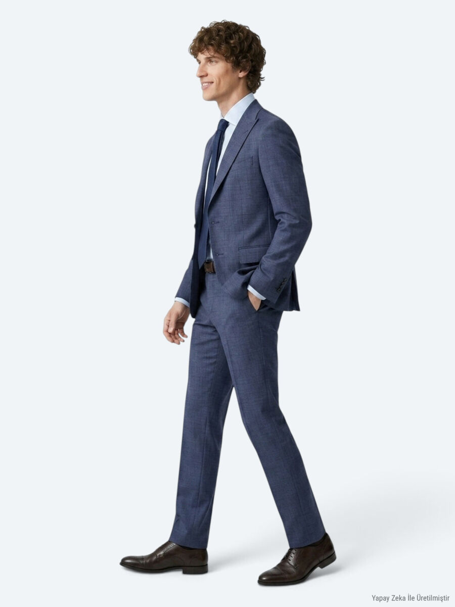 Mavi Modern Fit Yün Karışımlı Takım Elbise - 4