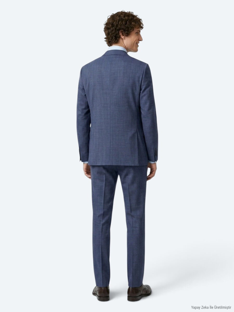 Mavi Modern Fit Yün Karışımlı Takım Elbise - 5