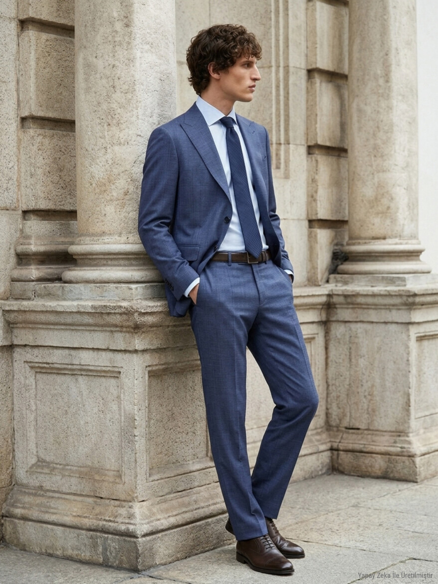 Mavi Modern Fit Yün Karışımlı Takım Elbise - 12