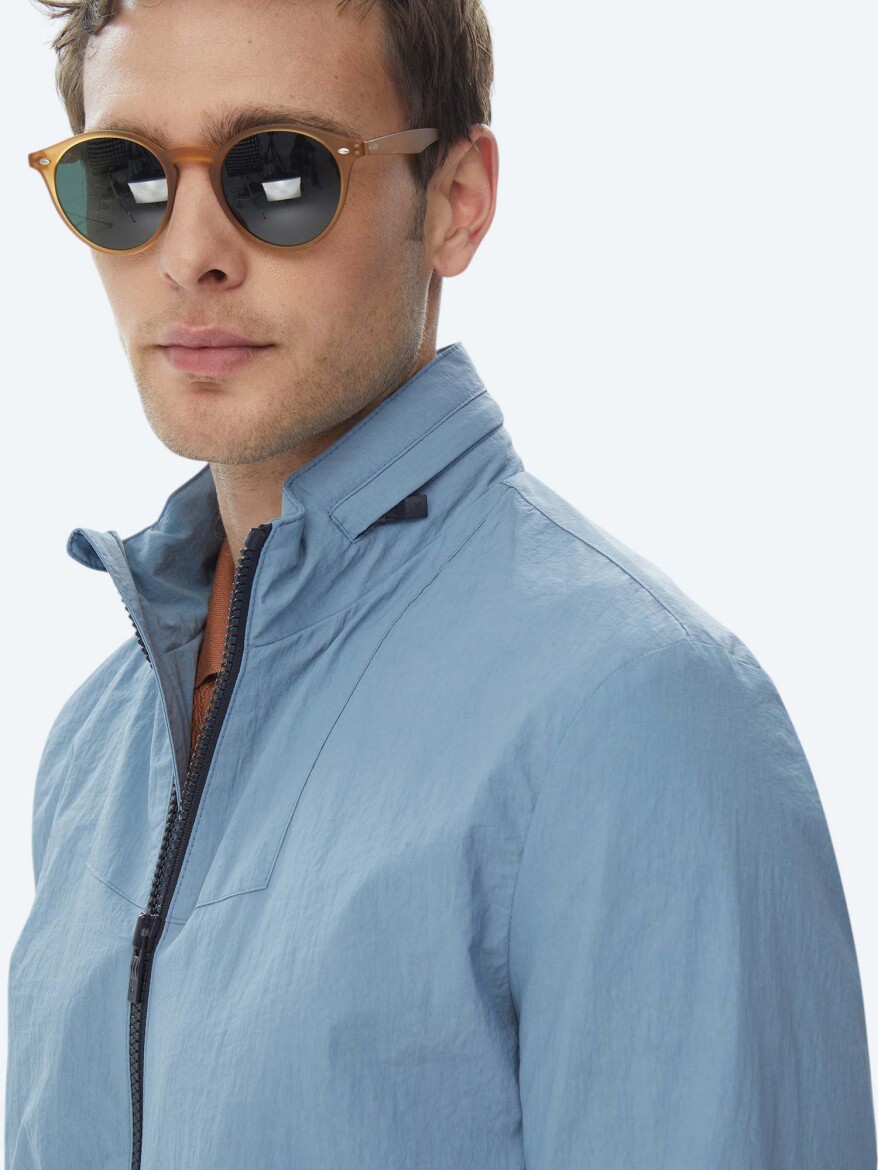 Mavi Regular Fit Gizli Kapüşon Casual Dokuma Mont - 4