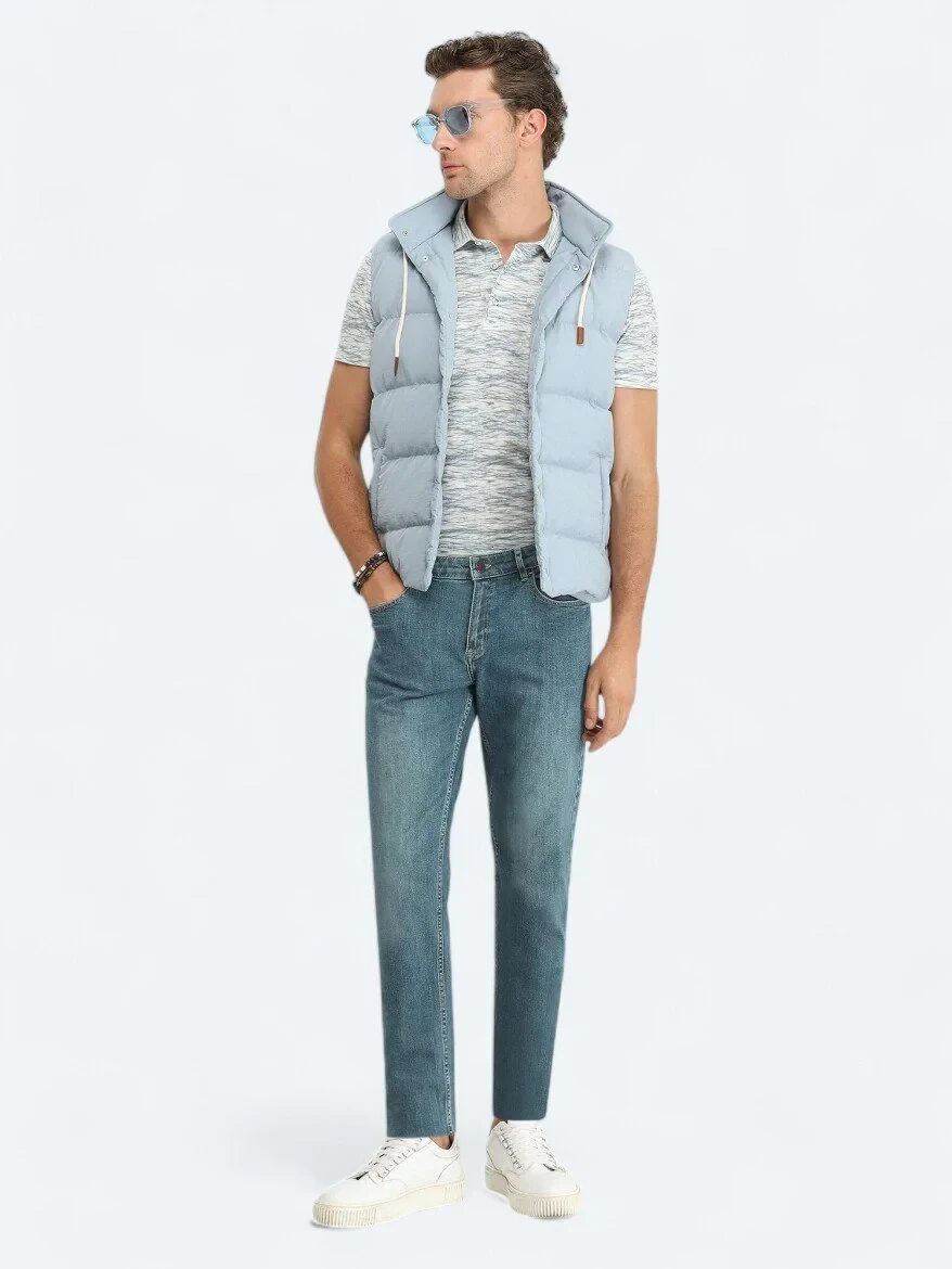 Mavi Regular Fit Kapüşonlu Casual Dokuma Spor Yelek - 2