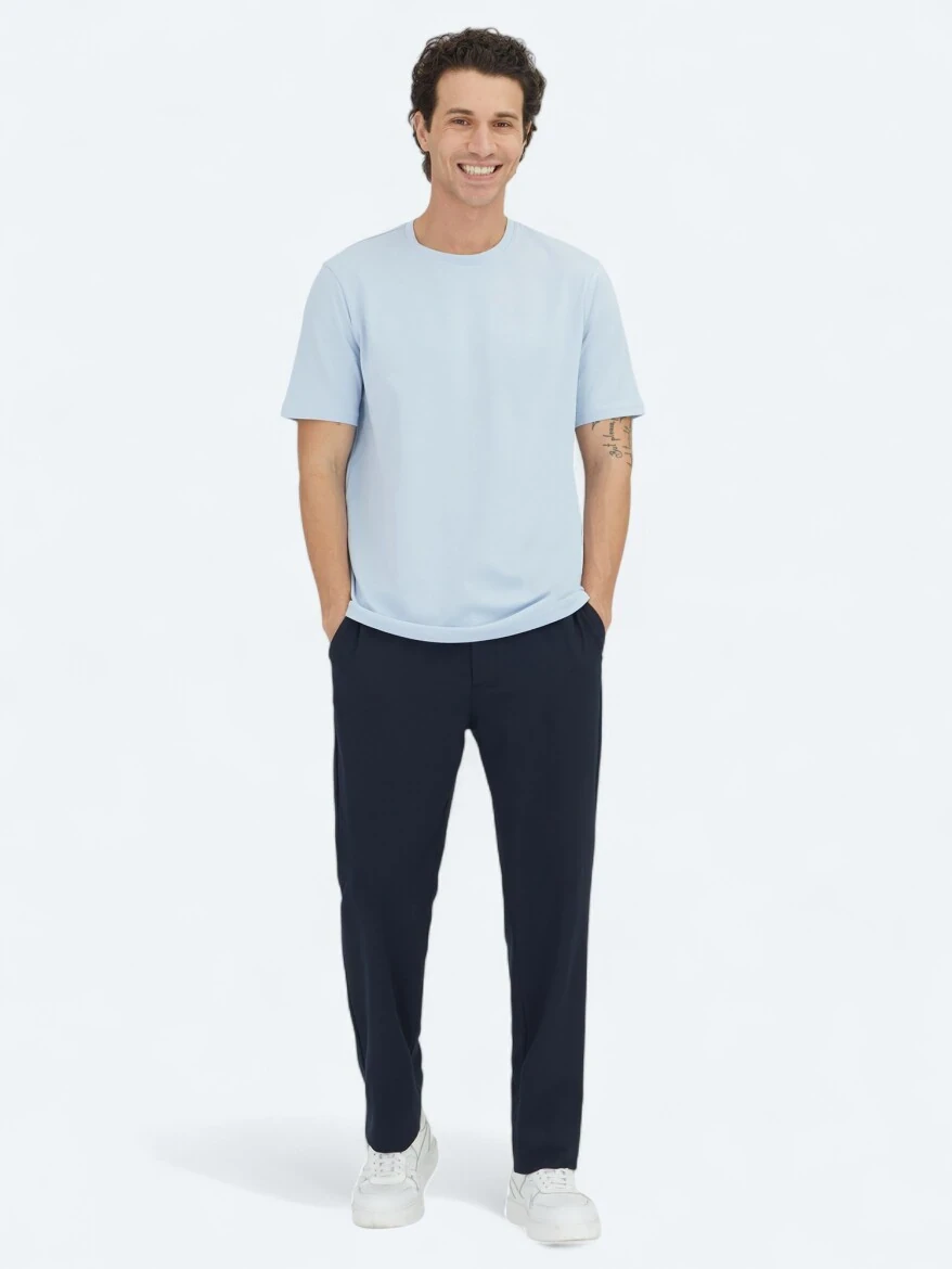 Medium Blue Plain Crew Neck 100% Cotton T-Shirt - 2