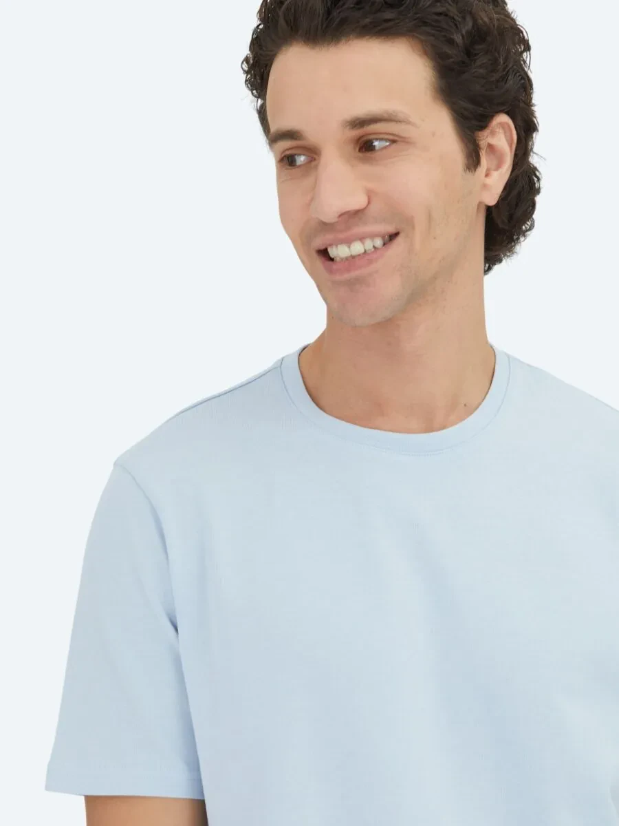 Medium Blue Plain Crew Neck 100% Cotton T-Shirt - 3