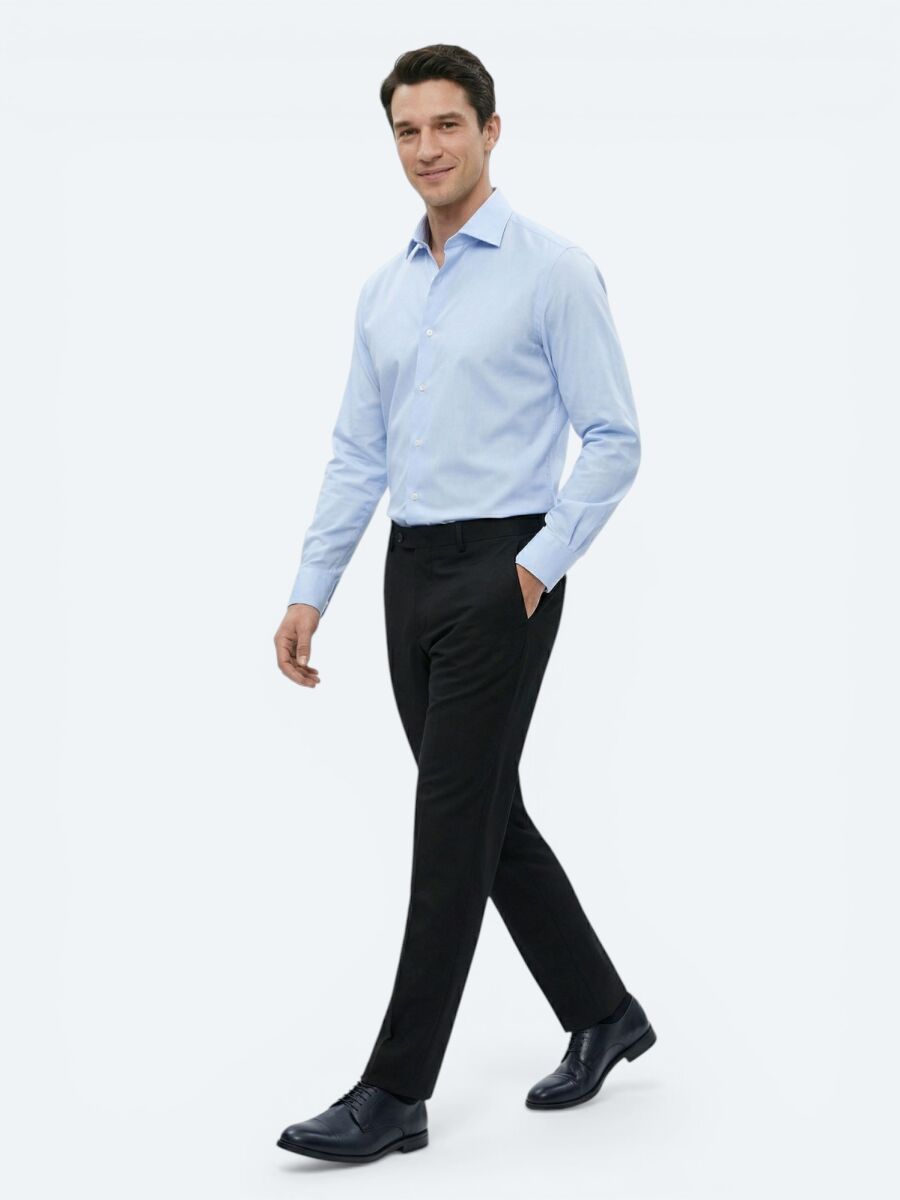 Medium Blue Regular Fit Long Weaving Classical Cotton Blended Shirt - 2