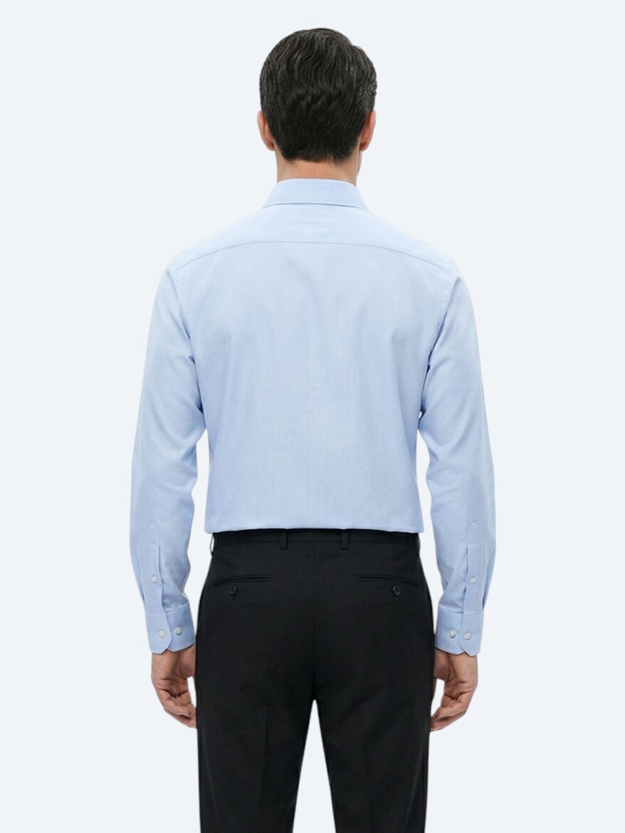 Medium Blue Regular Fit Long Weaving Classical Cotton Blended Shirt - 5