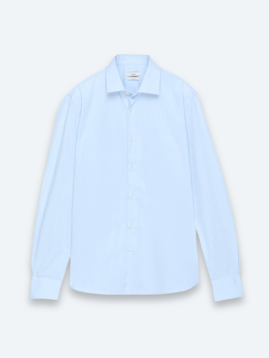 Medium Blue Regular Fit Long Weaving Classical Cotton Blended Shirt - 6