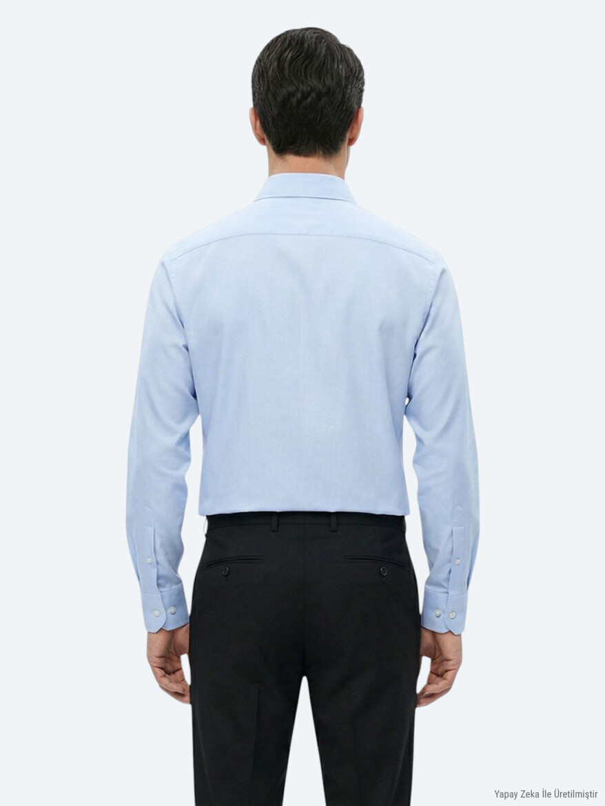 Medium Blue Regular Fit Long Weaving Classical Cotton Blended Shirt - 5