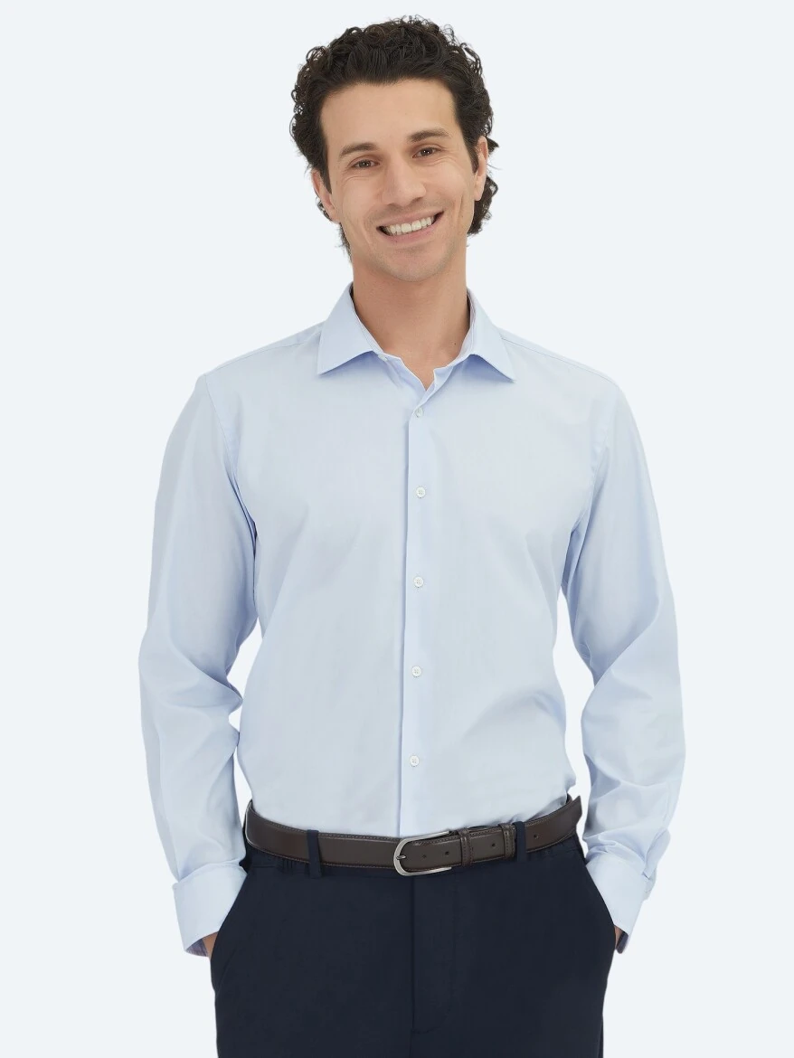 Medium Blue Regular Fit Weaving Classical Cotton Blended Shirt - KİP
